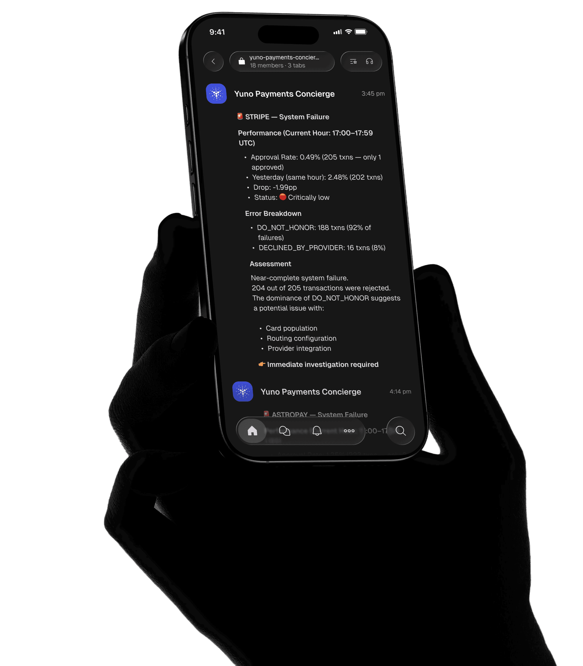 Phone showing AI payment alerts in Slack